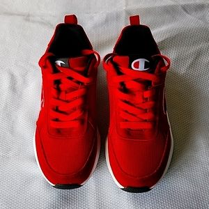 Men's Champion sneakers, Red with black soles, Sz 10.